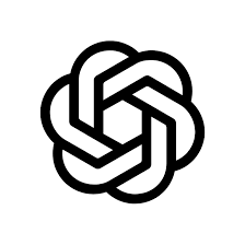 The Open AI logo – A black and white abstract geometric knot design.