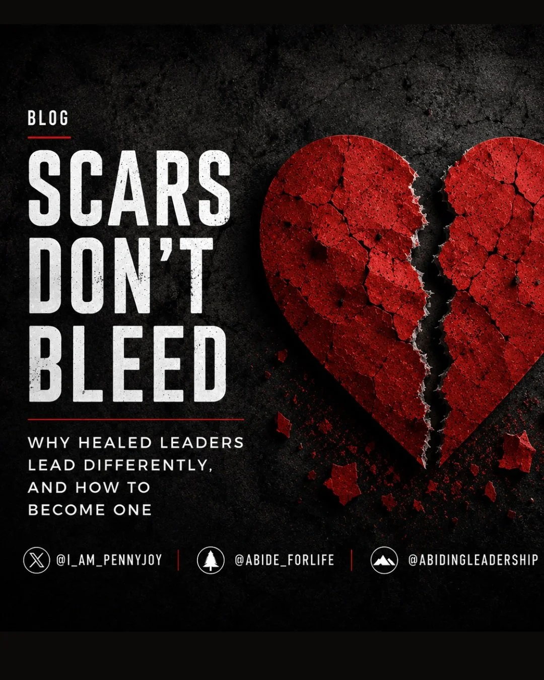 **New blog post**

SCARS DON'T BLEED: WHY HEALED LEADERS LEAD DIFFERENTLY, AND HOW TO BECOME ONE.

There is a difference between leading from a wound and leading from a scar. One is still bleeding and still running the show; the other tells the most 