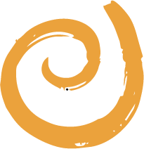 A gold-colored spiral design on a white background