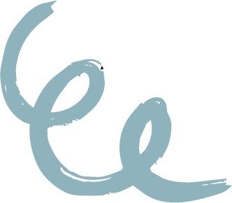Close-up of a handwritten-style logo with the letter 'e' in light blue on a black background.