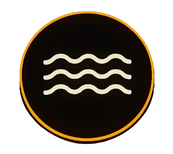 Icon of three wavy lines inside a black circle with an orange border.