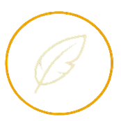 Minimalist logo of a leaf inside a black circle with a gold outline