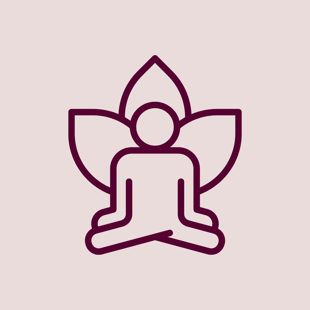 Line drawing of a person sitting cross-legged with a lotus flower behind them.