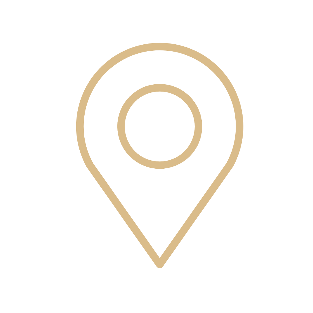 Gold location pin icon on a black background.
