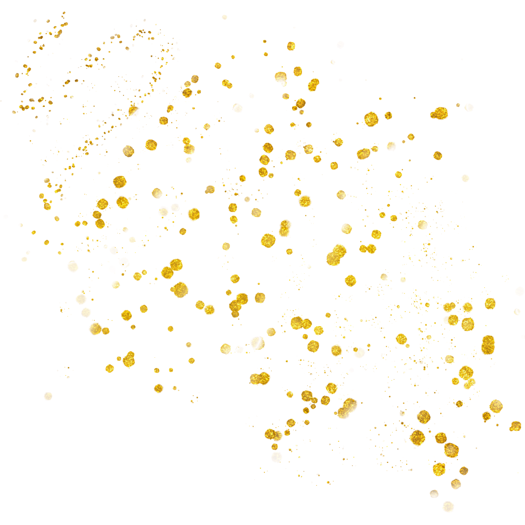 Gold and yellow confetti or glitter scattered on black background.