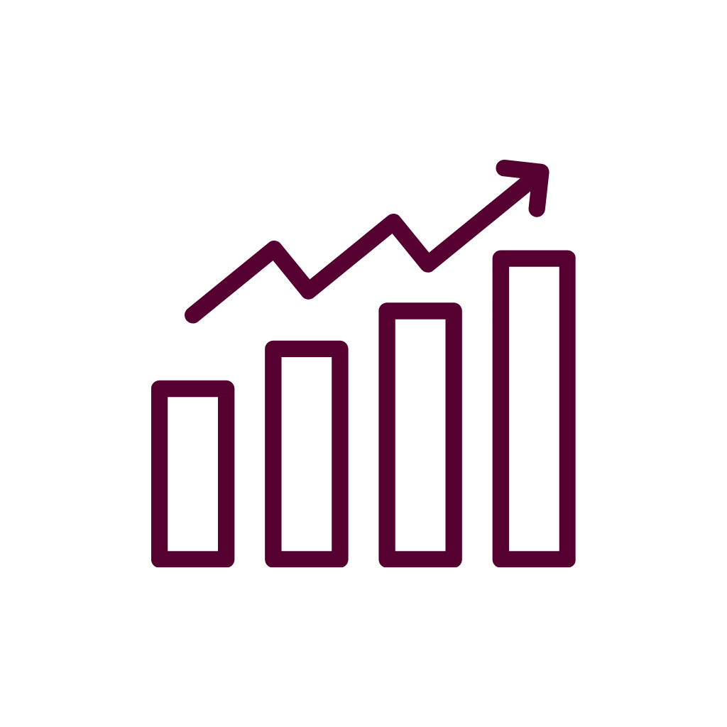 Graph depicting increasing bar chart and rising trend line, symbolizing growth or success.