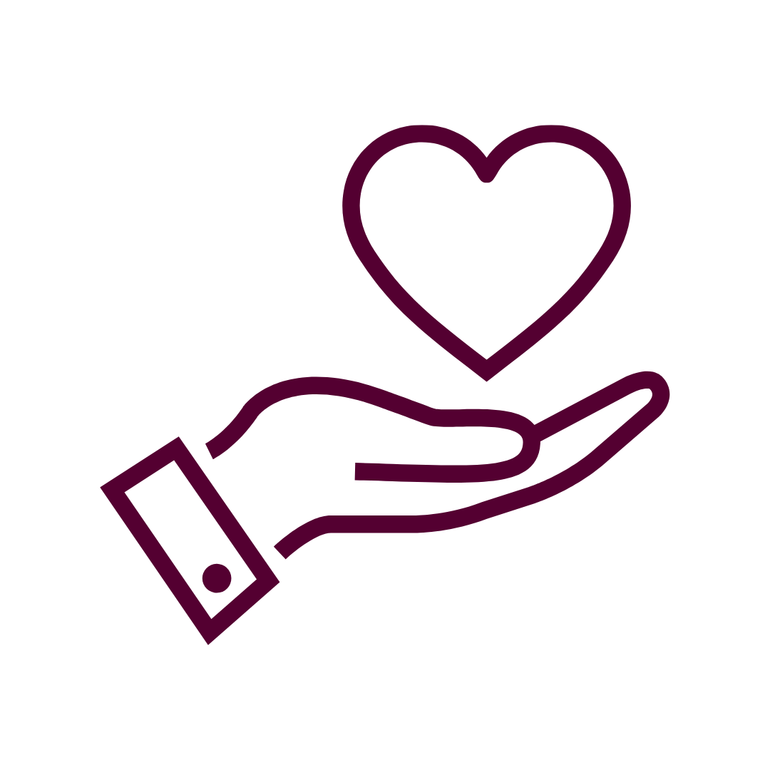 Outline illustration of a hand holding a heart.