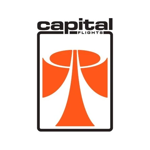 Capital Flights logo concept 4: Framed flight-path emblem