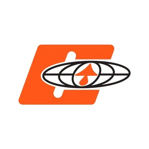 Capital Flights logo concept 2: Orbital monogram on orange parallelogram