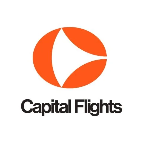 Capital Flights logo concept 5: Orange circular wing emblem