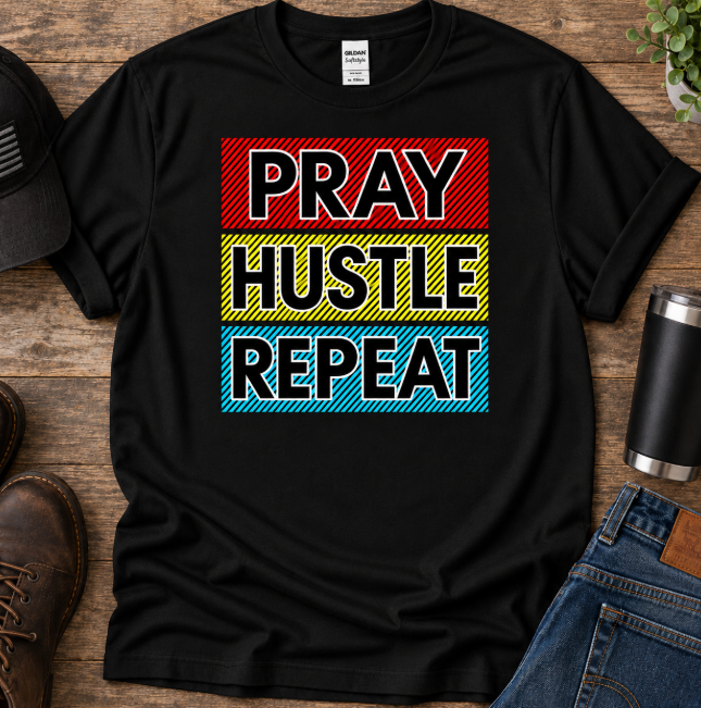 Pray Hustle Repeat Christian T-Shirt
