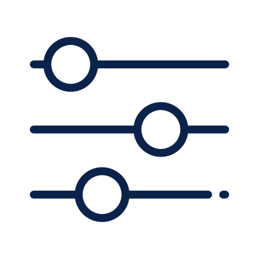 Icon with three horizontal sliders, each with a circular knob, representing settings or adjustments.