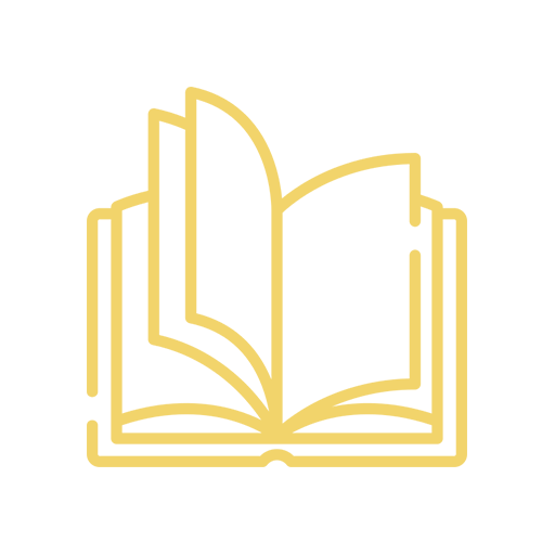 Golden outline of an open book icon on a black background.