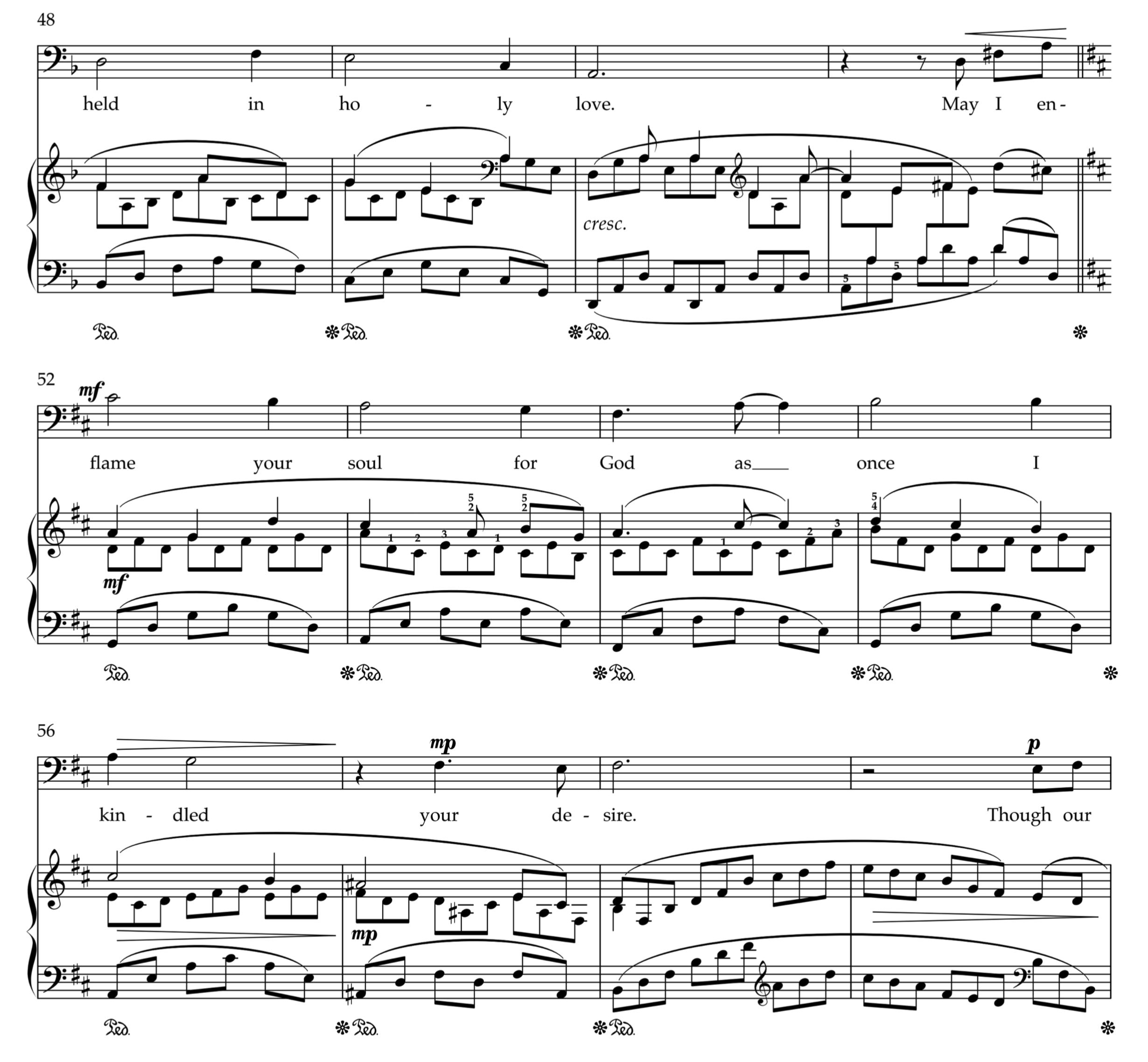 Sheet music with lyrics about love and devotion, featuring musical notes and symbols on a staff, with visible dynamic markings.