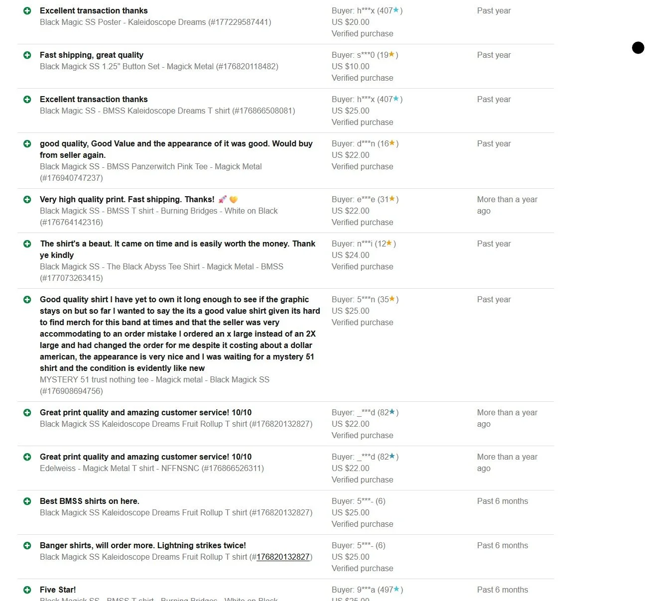Screenshot of online product reviews for various black t-shirts, featuring customer comments about quality, shipping, and satisfaction.