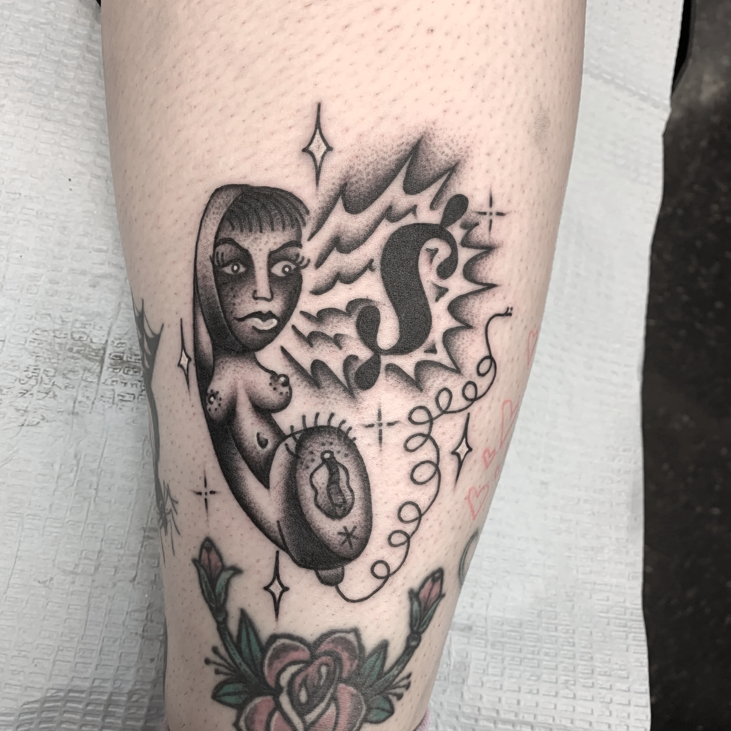 "Call Gurl" Blackwork Pinup Tattoo