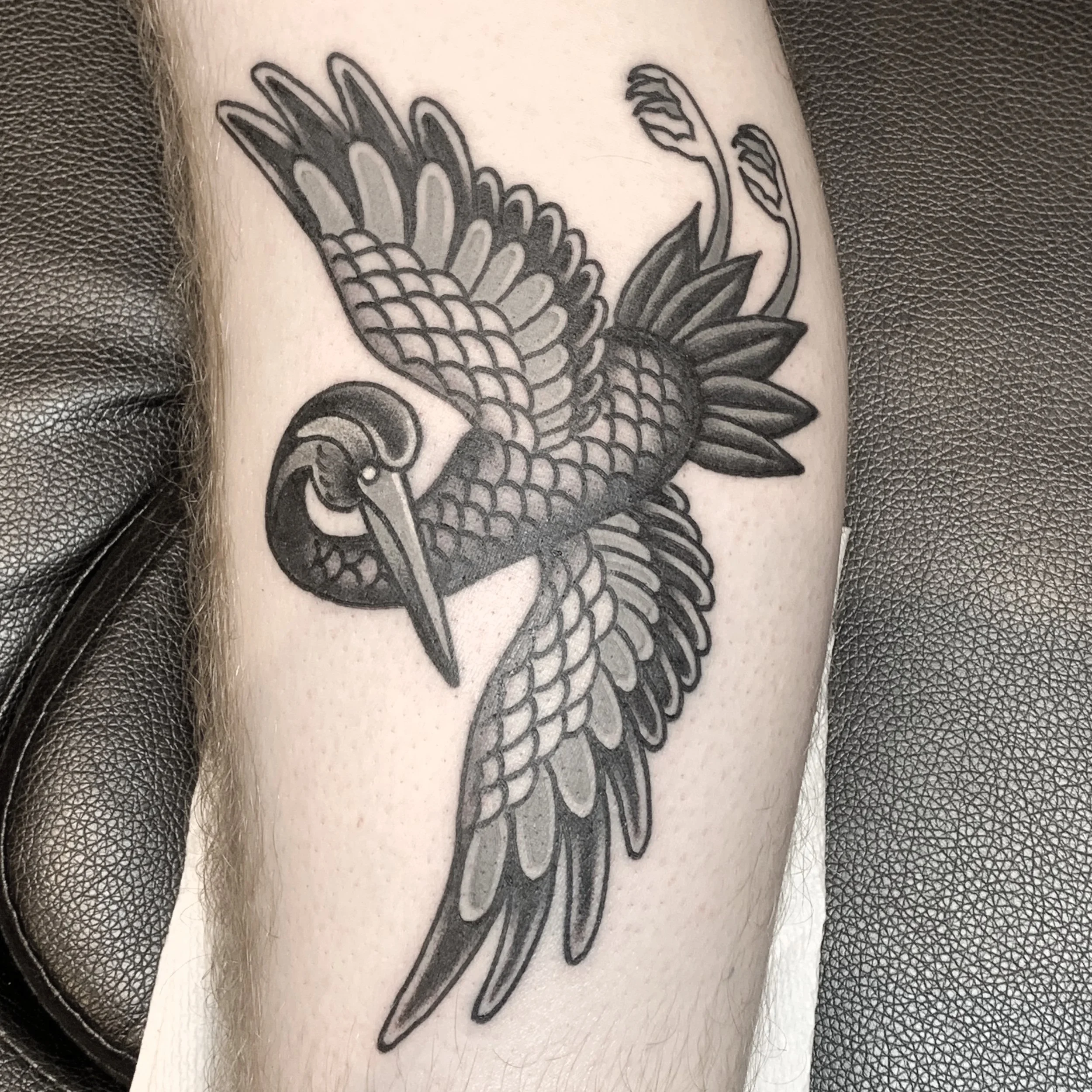 Black and Gray Japanese Traditional Crane tattoo