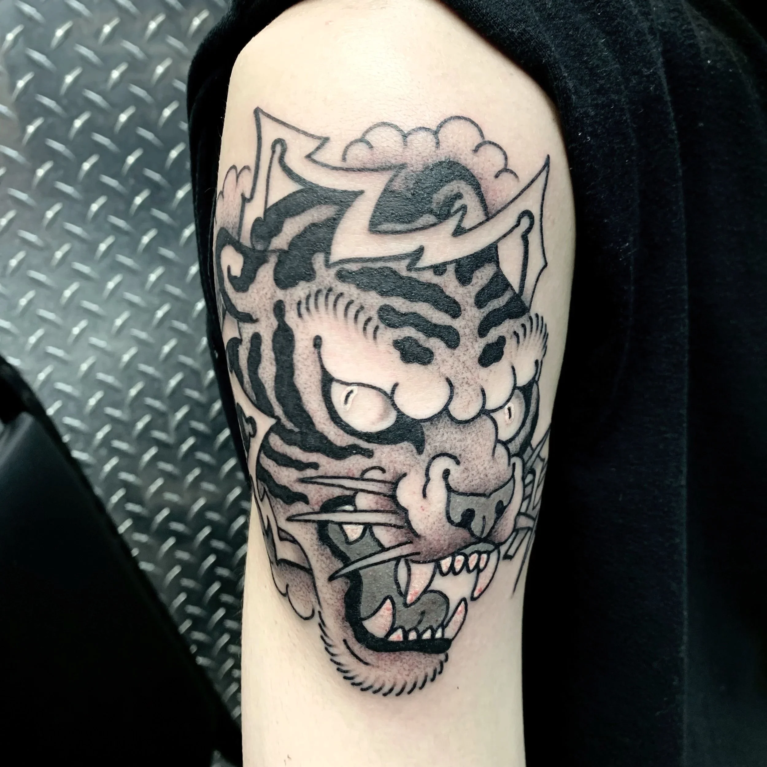 Japanese Tradtional Tiger Tattoo done in Blackwork