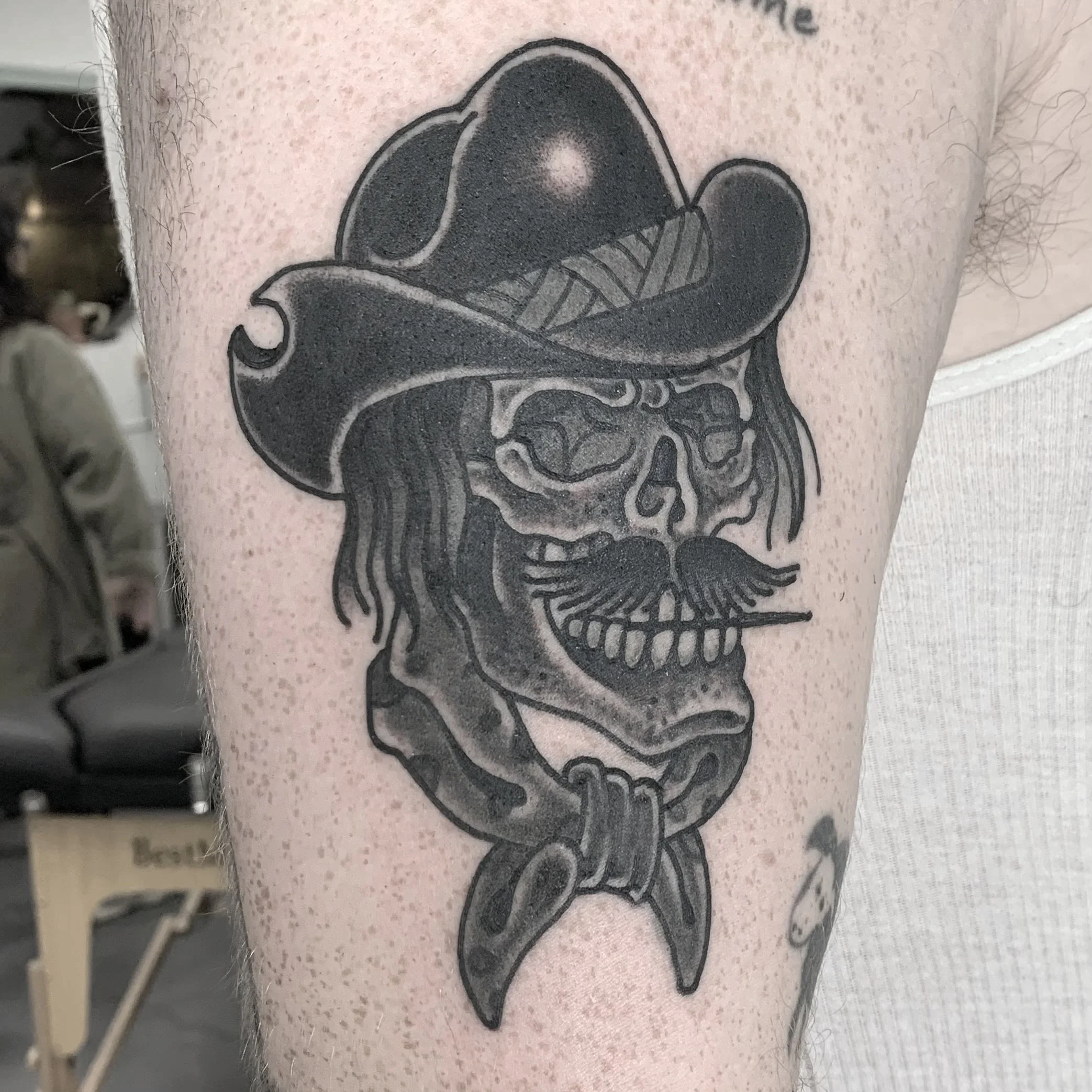 Traditional cowboy skull done in Blackwork