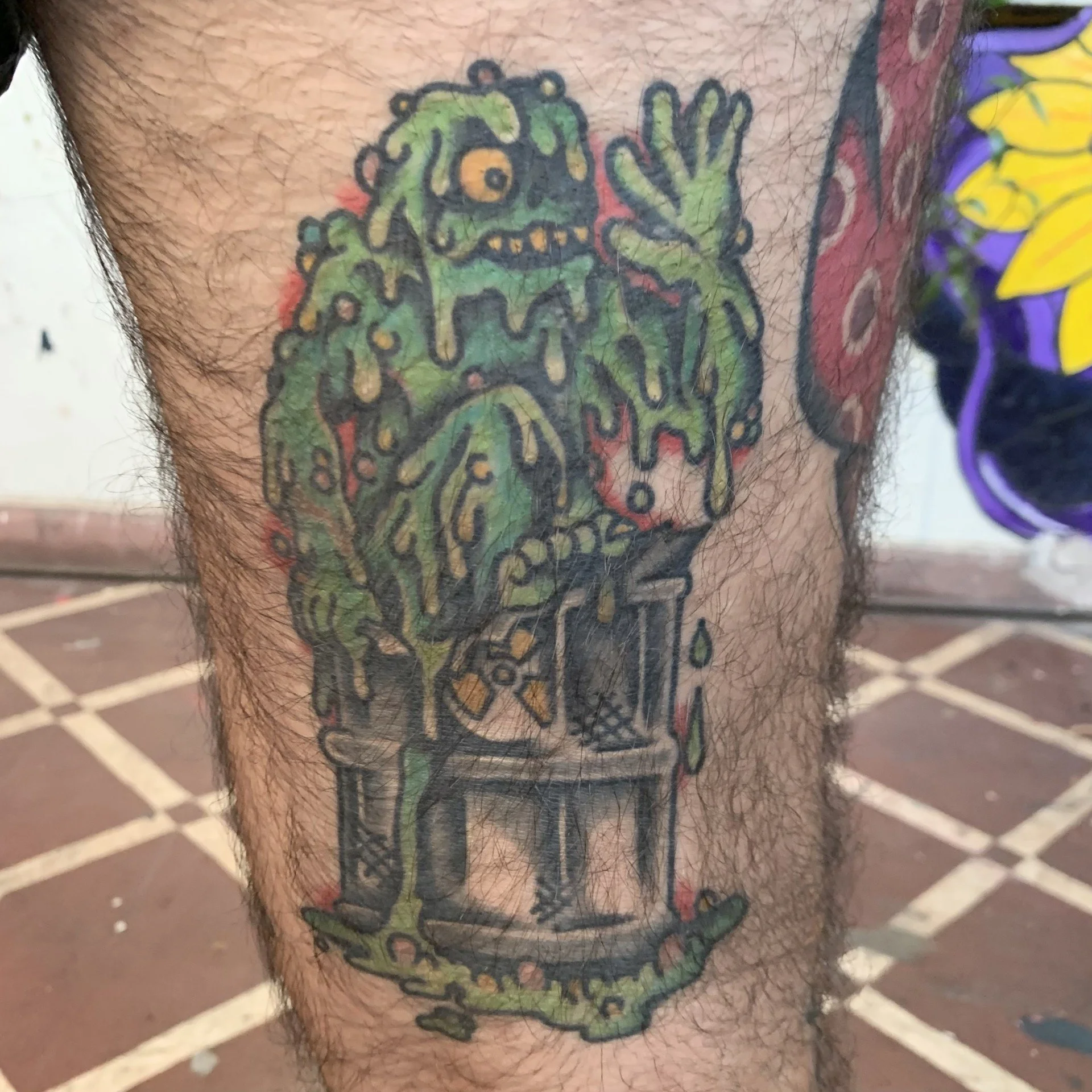 Healed tattoo of radioactive zombie
