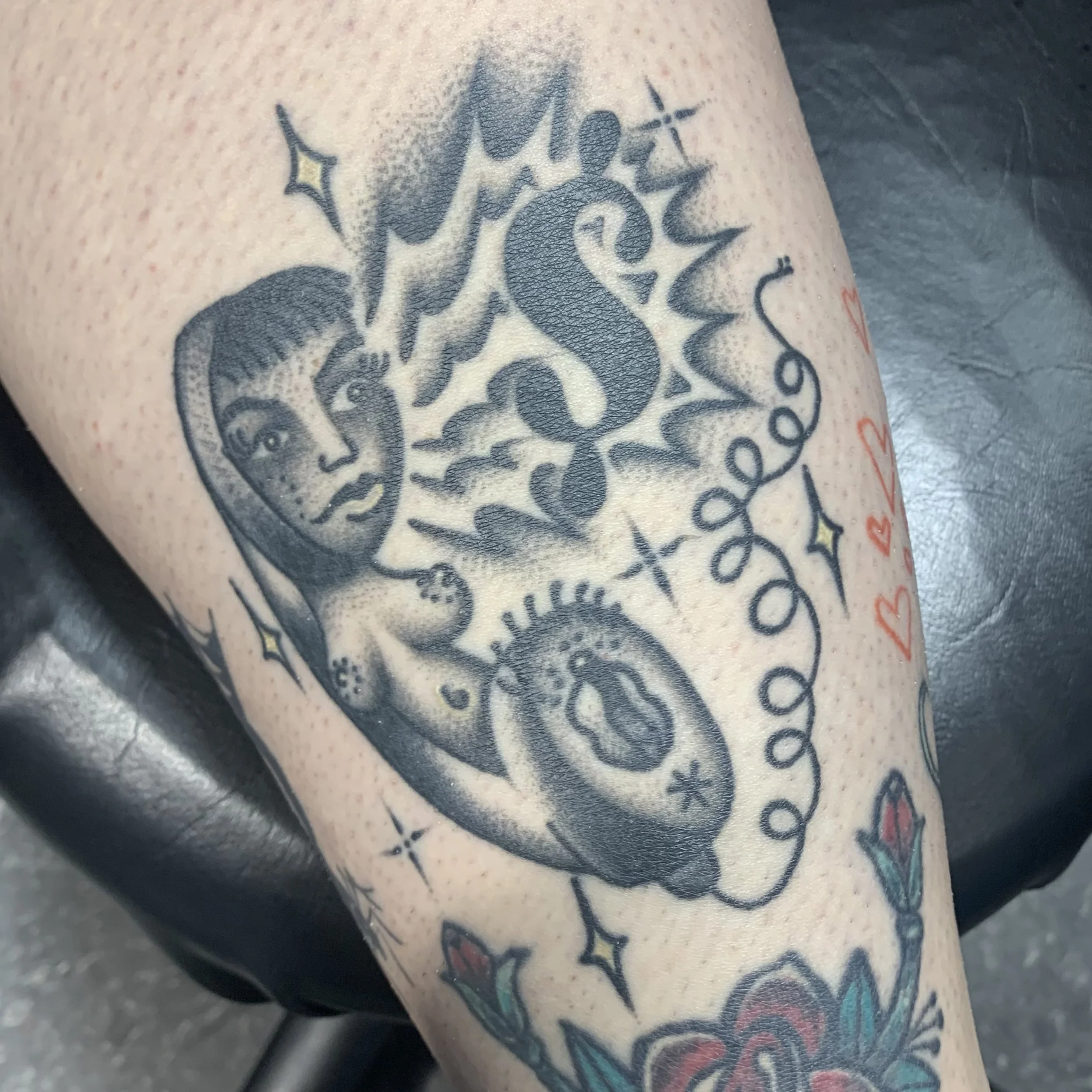 healed blackwork/dotwork tattoo