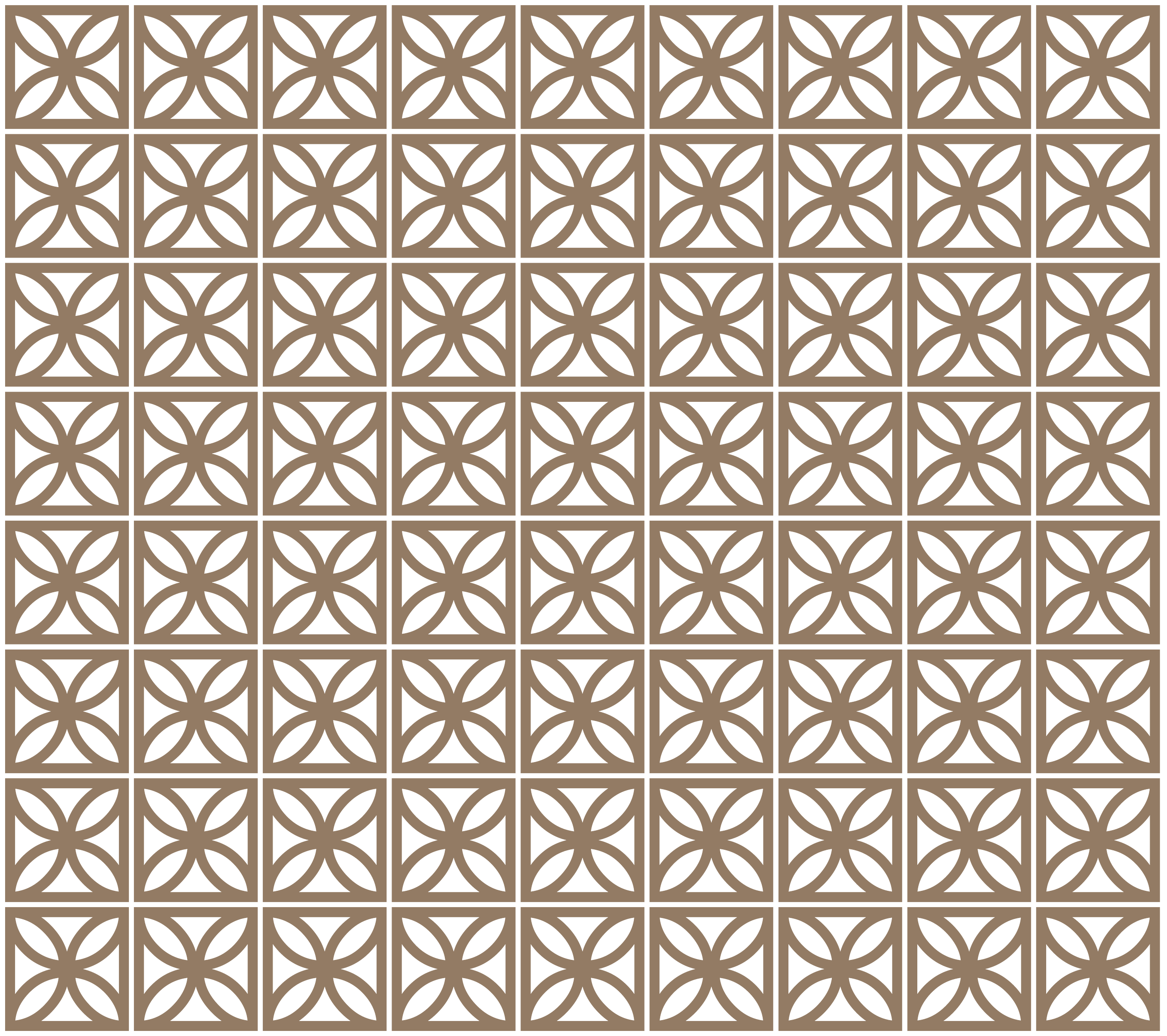 Close-up of decorative brown tiles with geometric cut-out pattern.