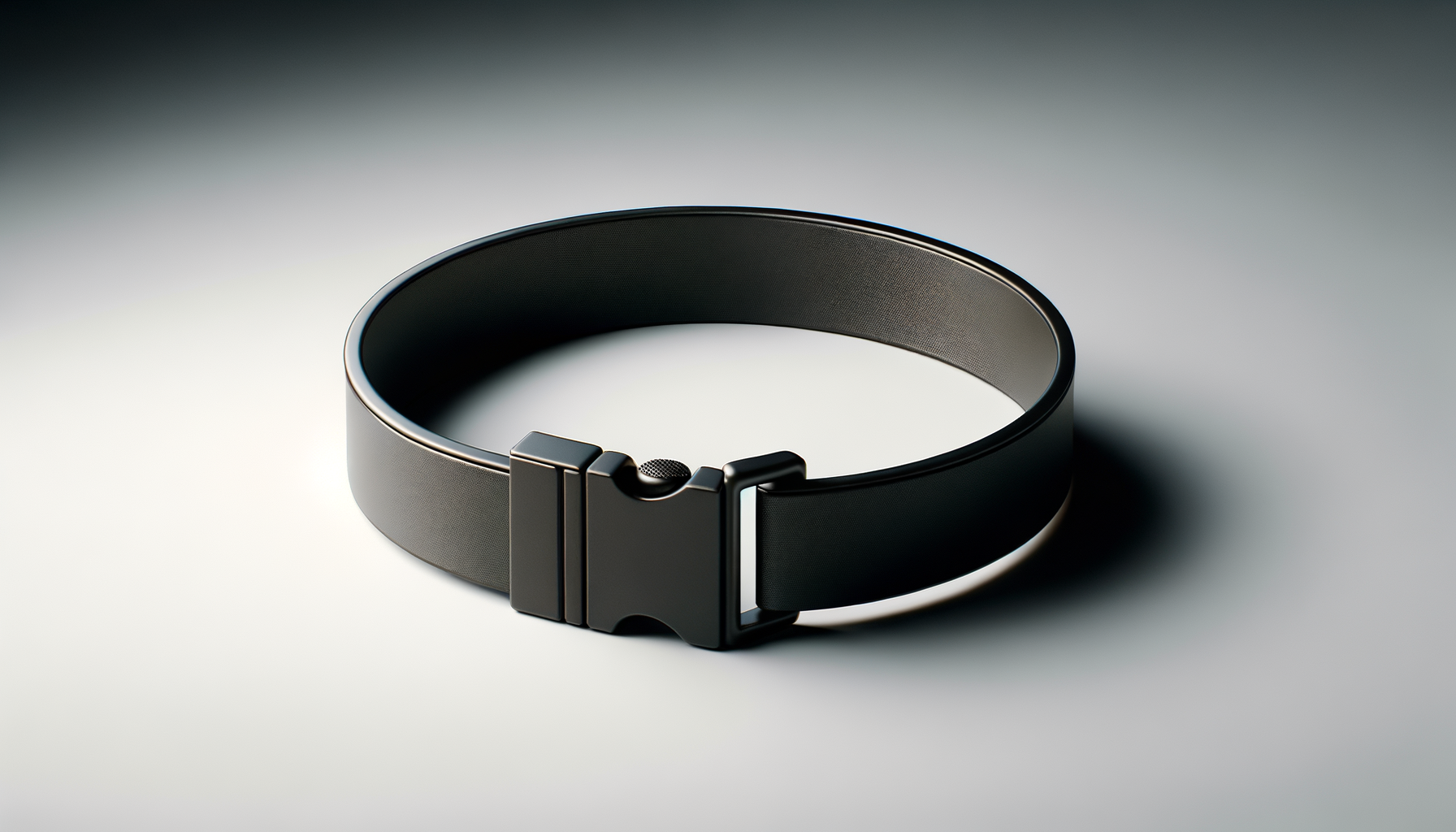 A sleek black and silver fitness tracker wristband on a grey surface.