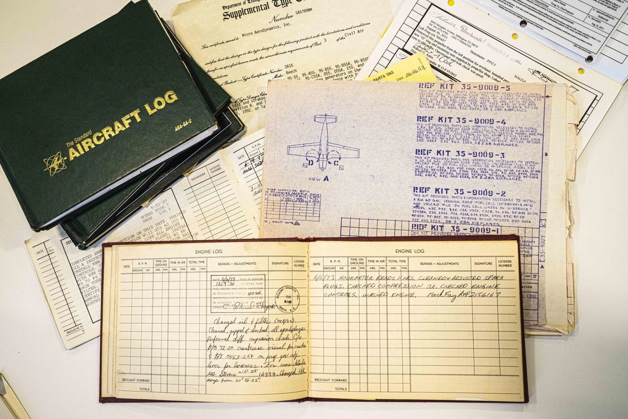 Aviation maintenance logbooks, regulatory manuals, aircraft records, and technical documentation used for compliance and quality assurance.