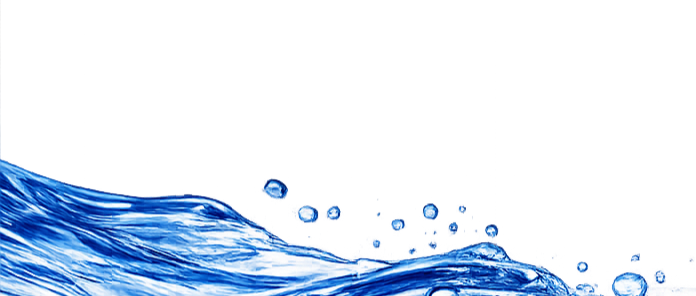Blue water splash with droplets on a black background.
