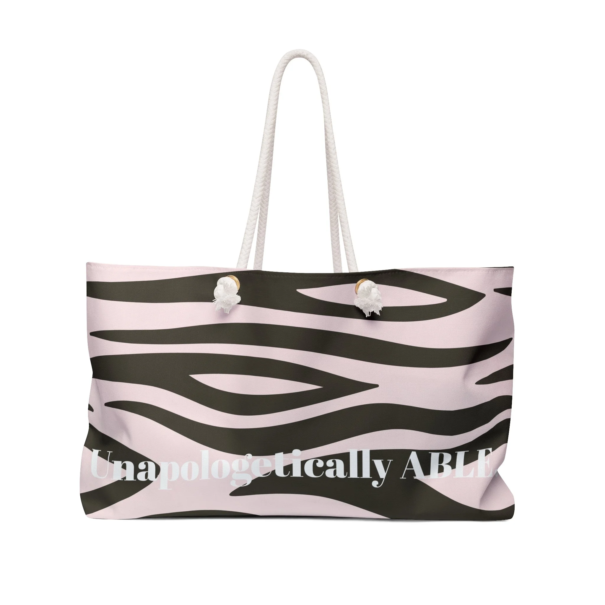 EDCO™ Zebra Stripe Weekender Bag | "Unapologetically Able" Pink & Black Travel Tote