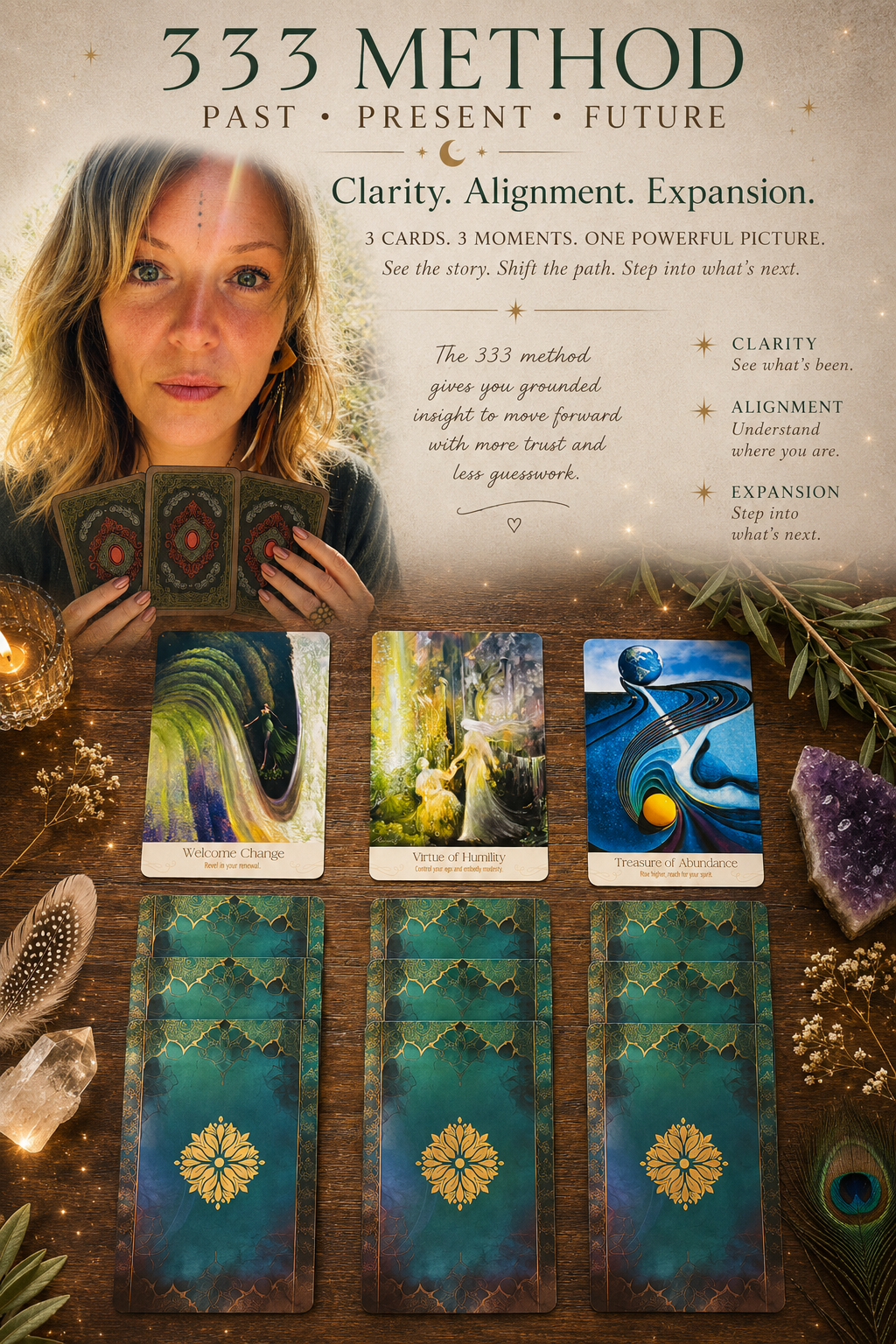 Past-Present-Future Oracle card reading.  333