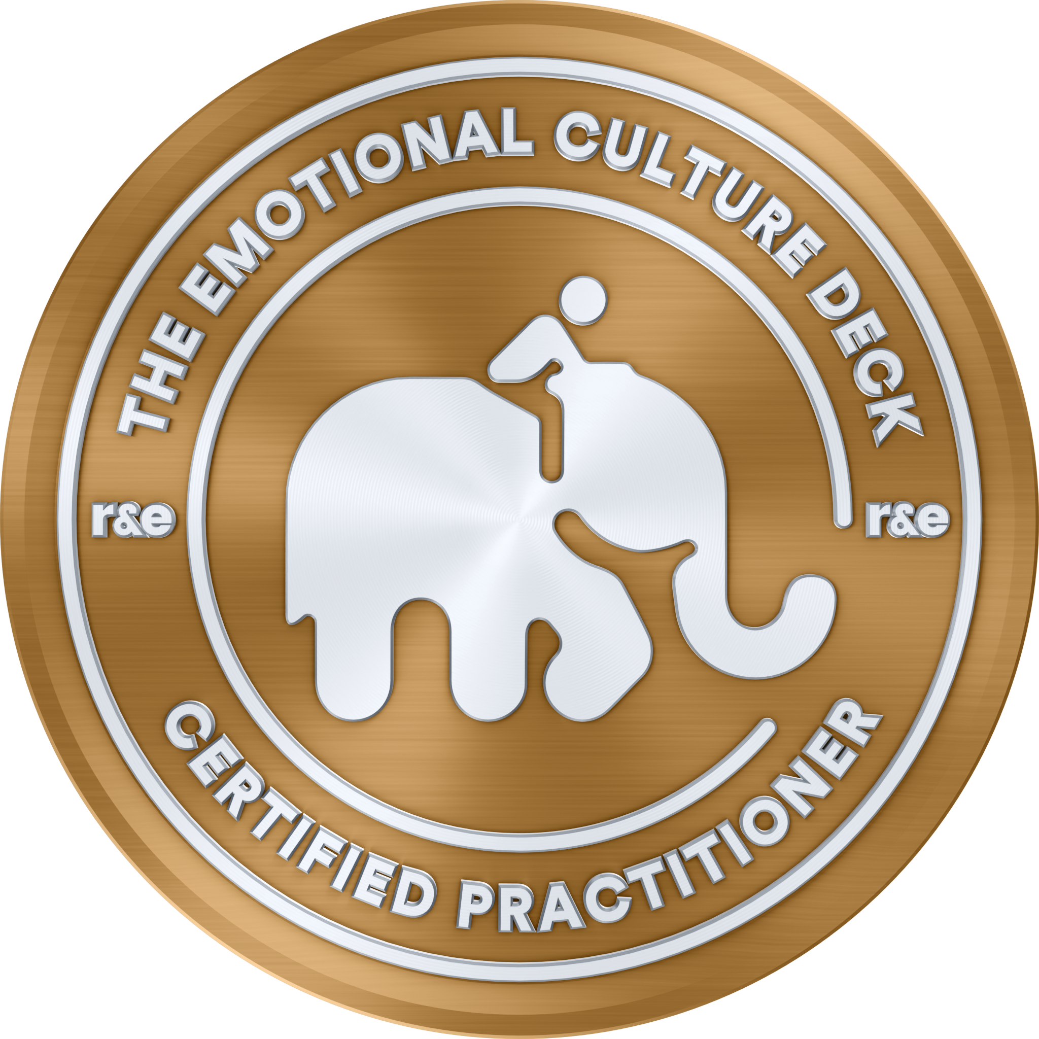 Close-up of a circular wooden badge with embossed white text reading 'The International Culture of Bettering Practiced Practicing.'
