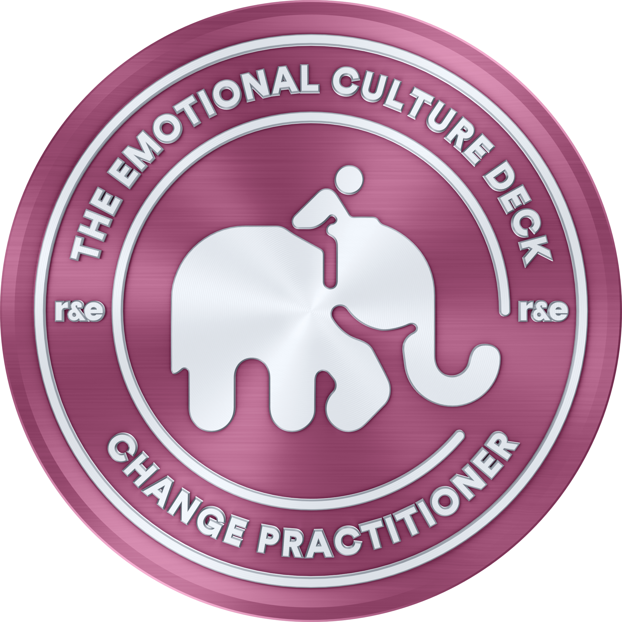 Close-up of a circular sign with pink background, white border, and white text reading 'THE EMOTIONAL CULTURE OF CHANGE, INTEGRATION, BRACING, PRACTICE'