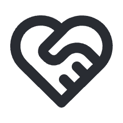 Icon of a heart with a handshake running through it.