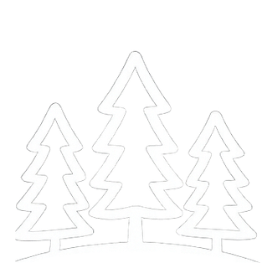 Simple white outline of three pine trees.