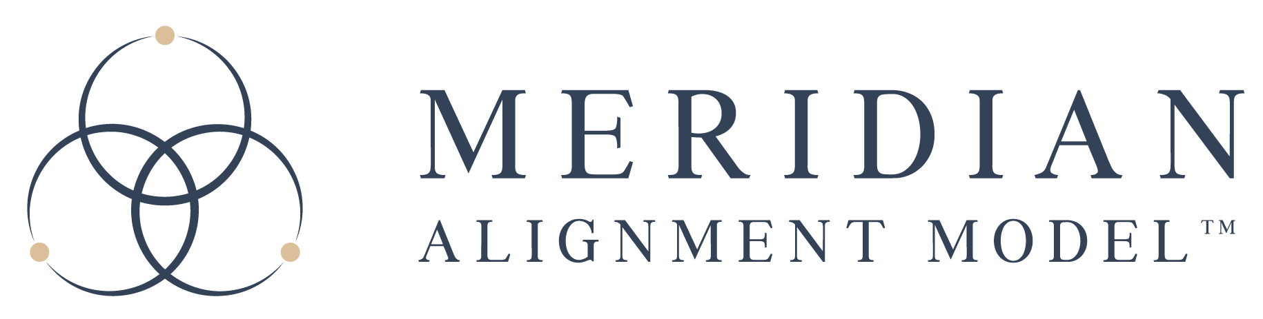 Meridian Alignment Model logo with a design of three interlocking circles and four dots.