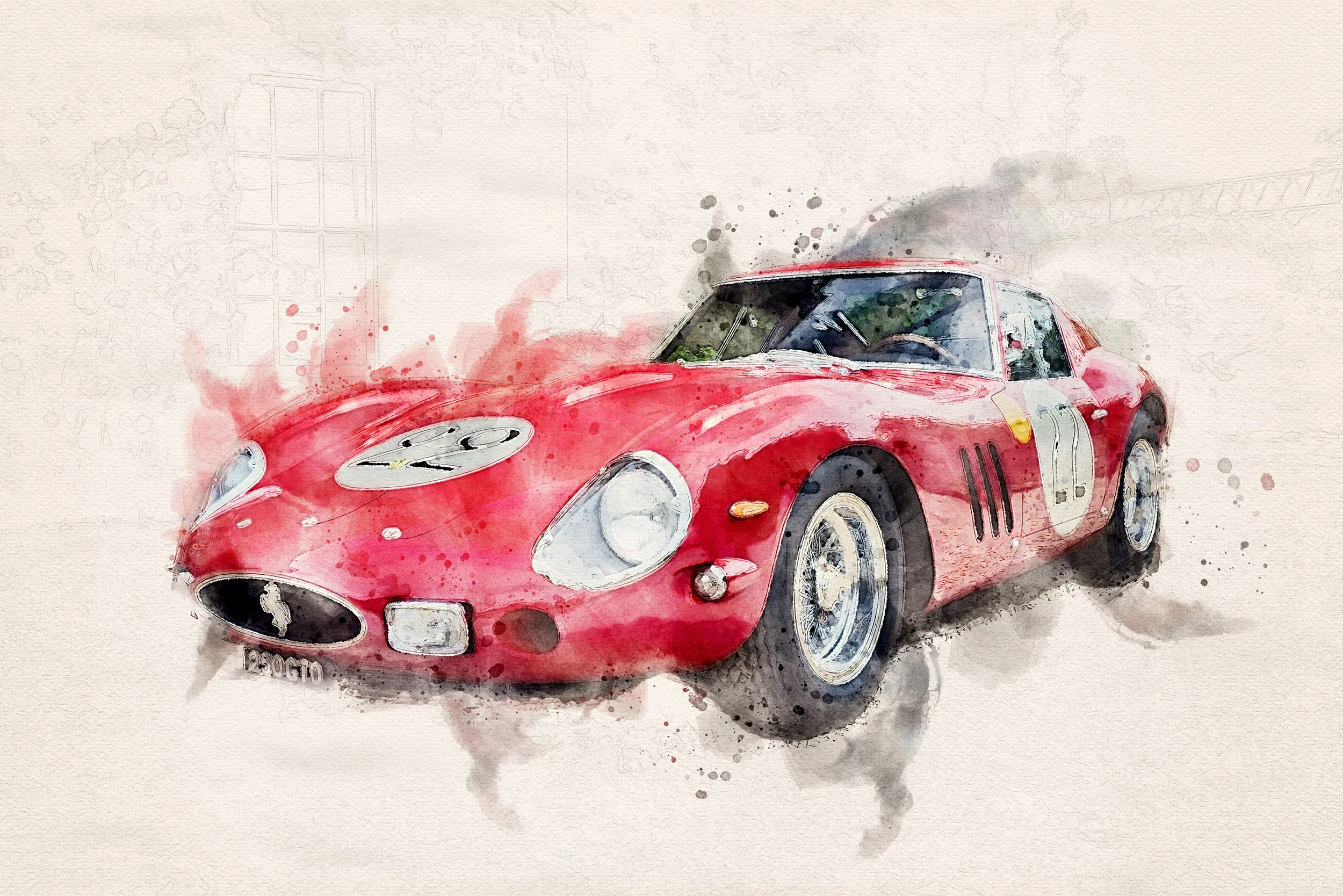 Classic Red Sports Car Watercolor Print