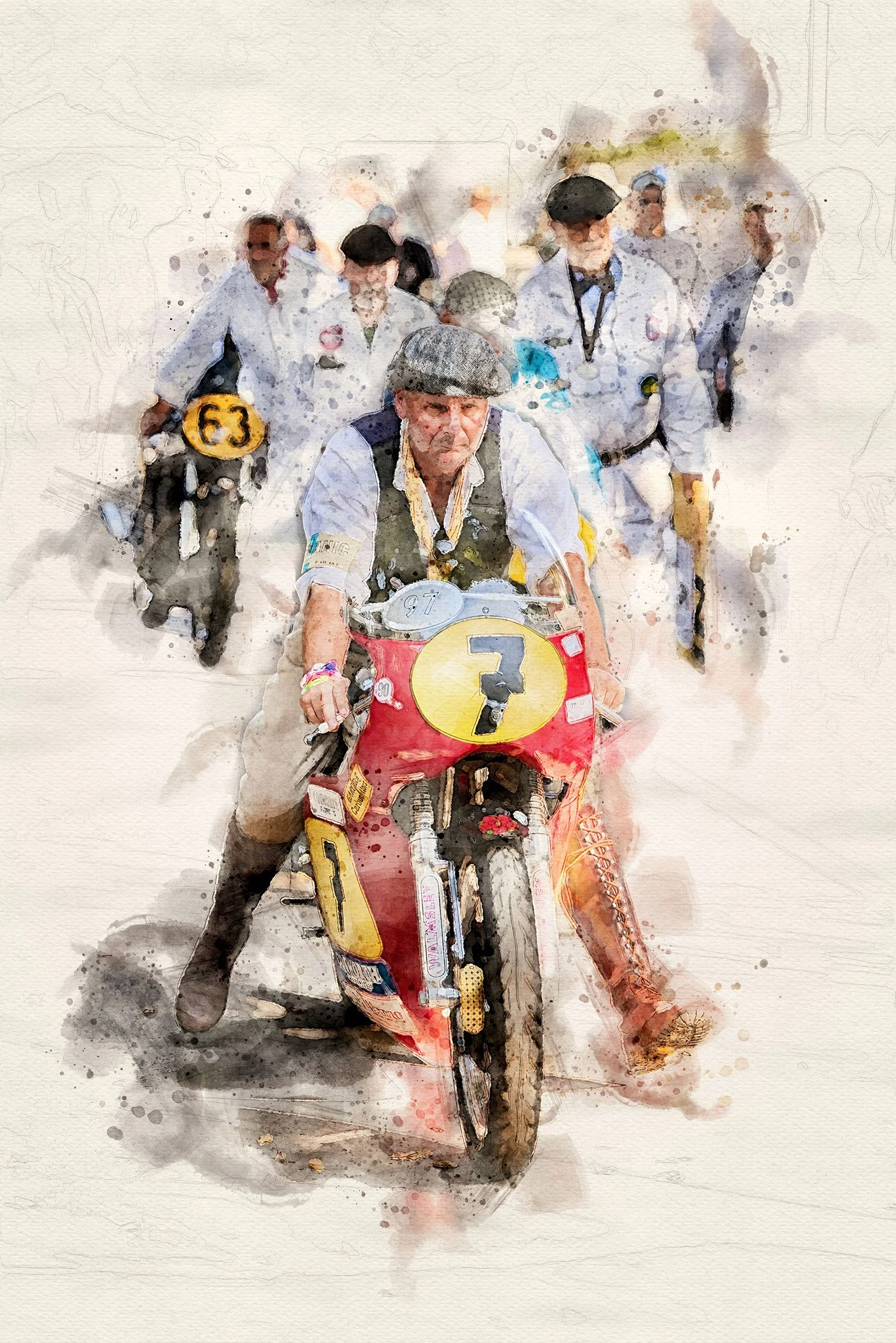 Vintage Motorcycle Racing Watercolor Print