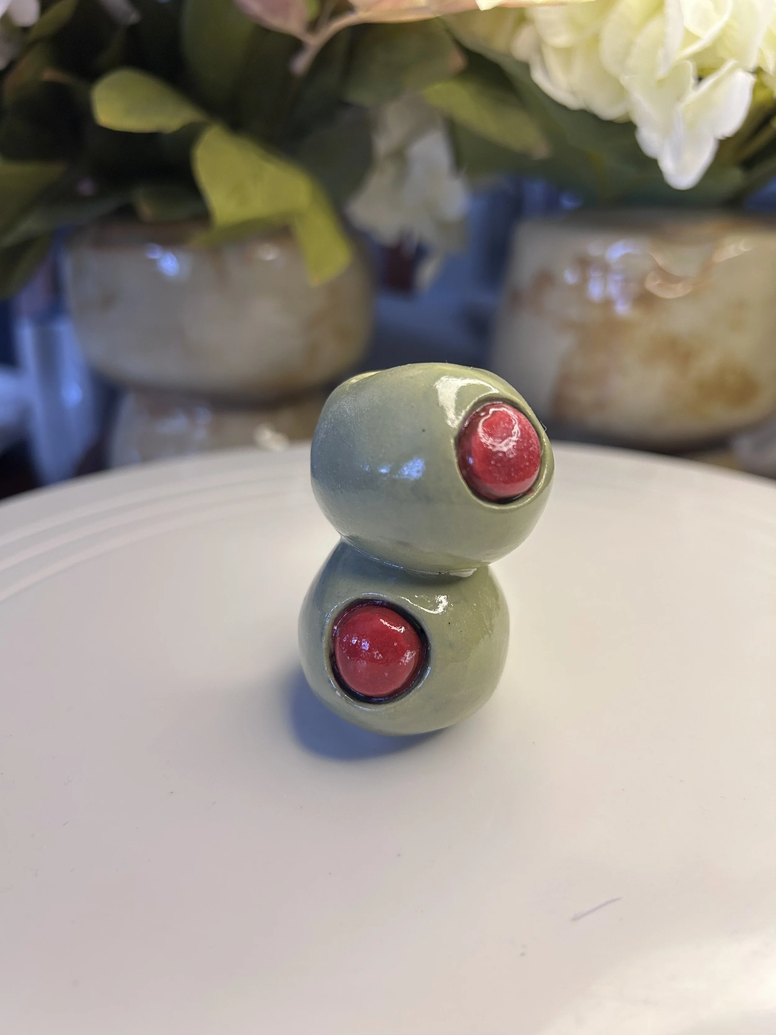 Whimsical Olive Ceramic Cocktail Stick Holder