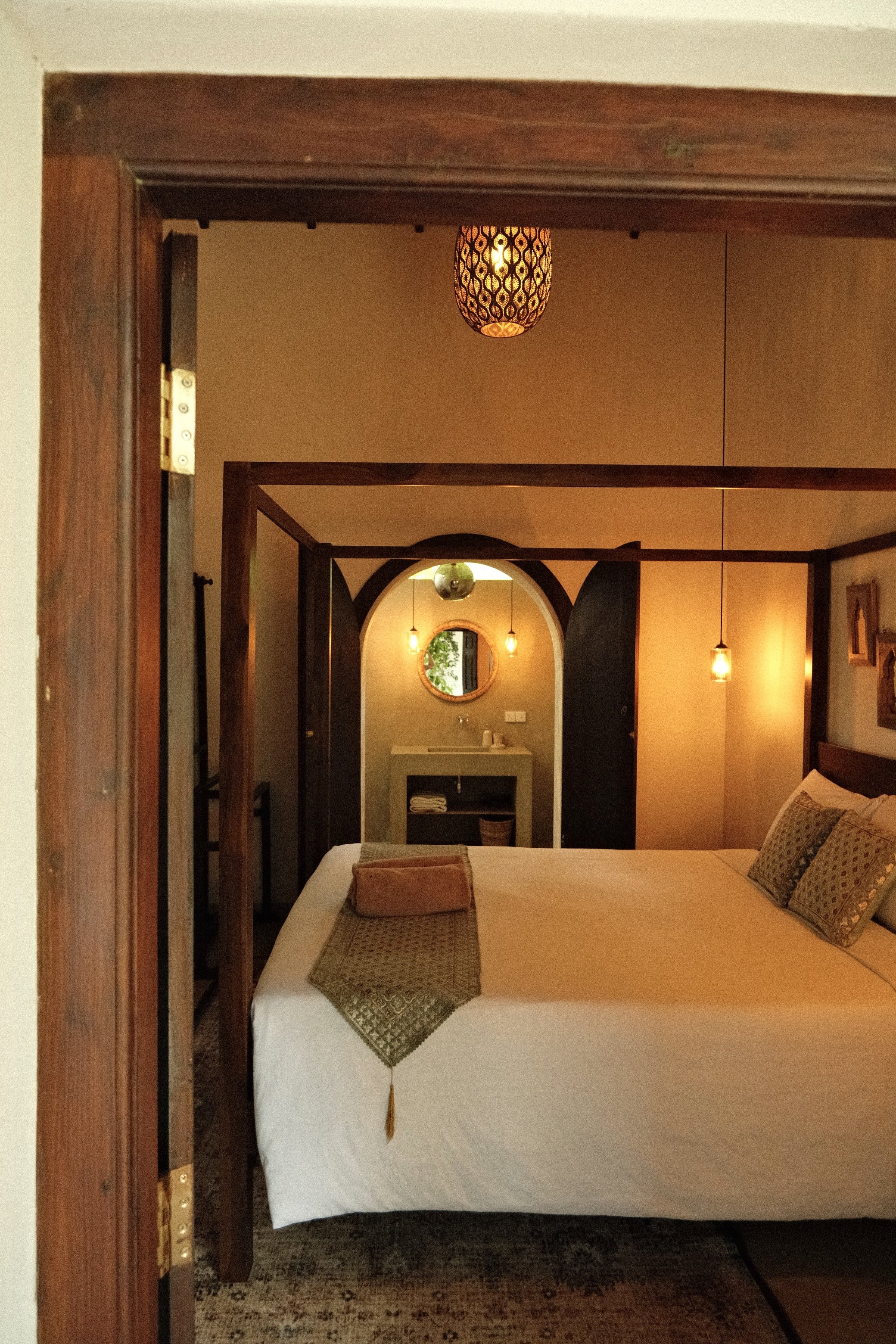 Guest room at the Sorelle women’s Pilates and surf retreat villa in Weligama, Sri Lanka.