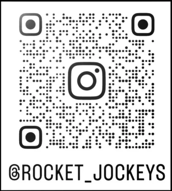 Instagram QR code with the username @rocket_jockeys displayed below.