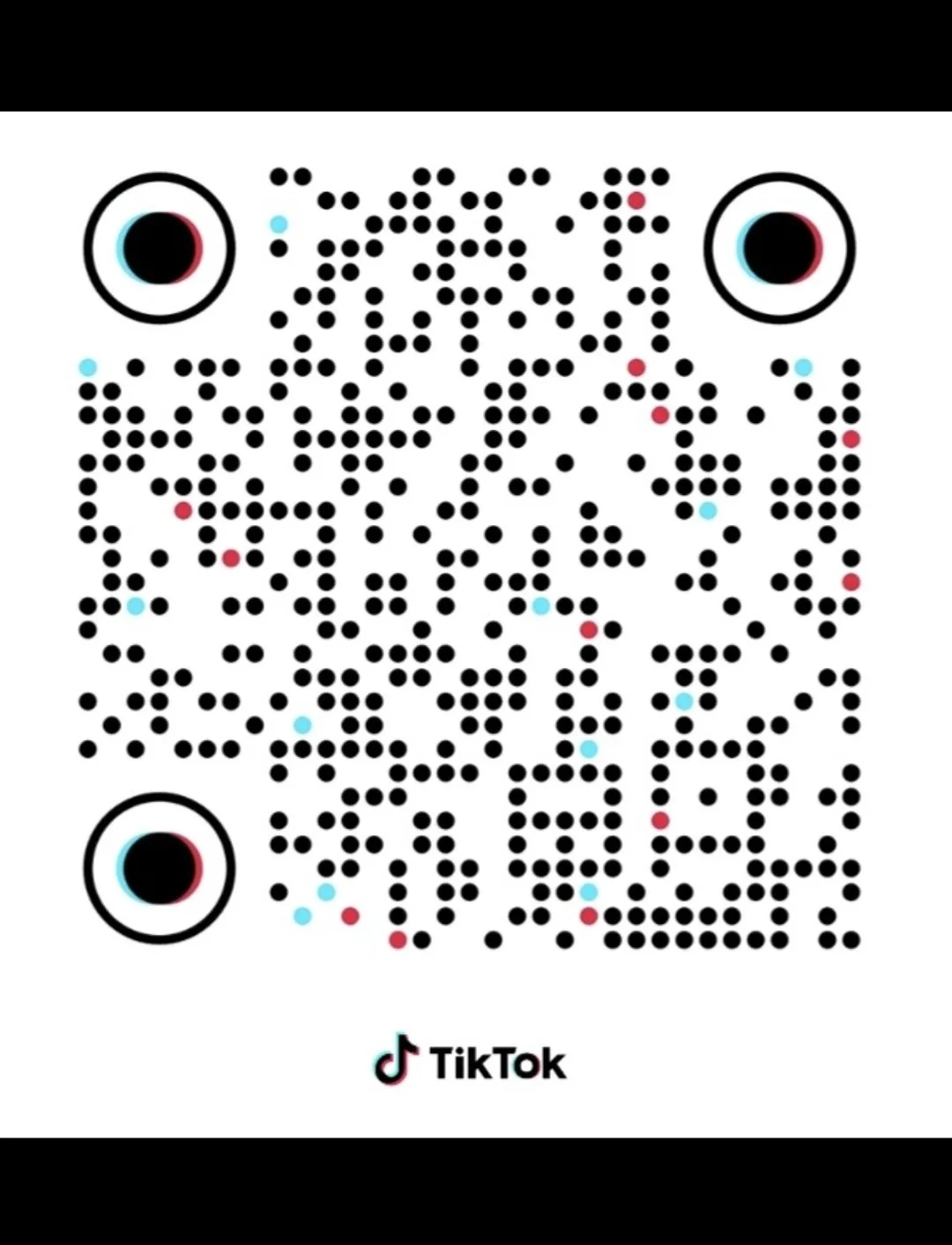 TikTok QR code with cartoon eyes in the top left, top right, and bottom left corners, and TikTok logo at the bottom center.