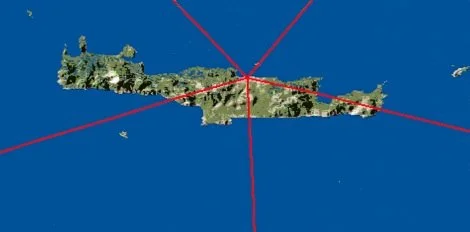 Satellite view of Hawaii with red lines crossing the islands.