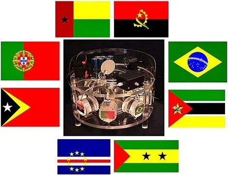 A 3D model of Earth with lines and shapes connecting different locations across continents.