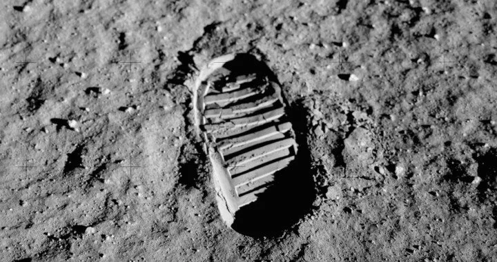 A footprint on the surface of the moon.