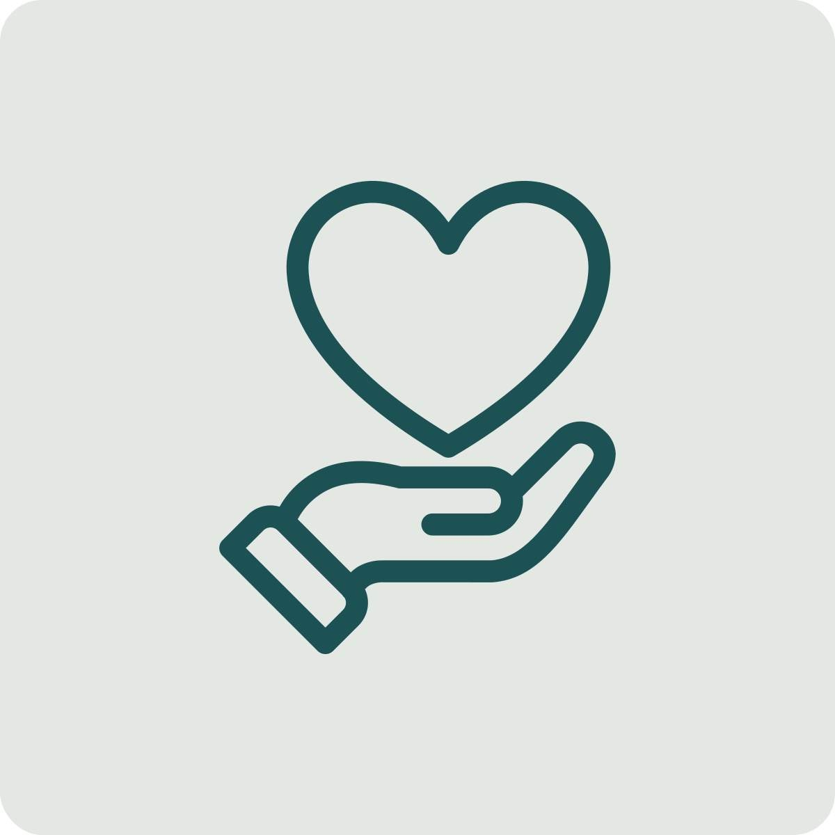 Outline of a hand holding a heart in a minimalistic style.