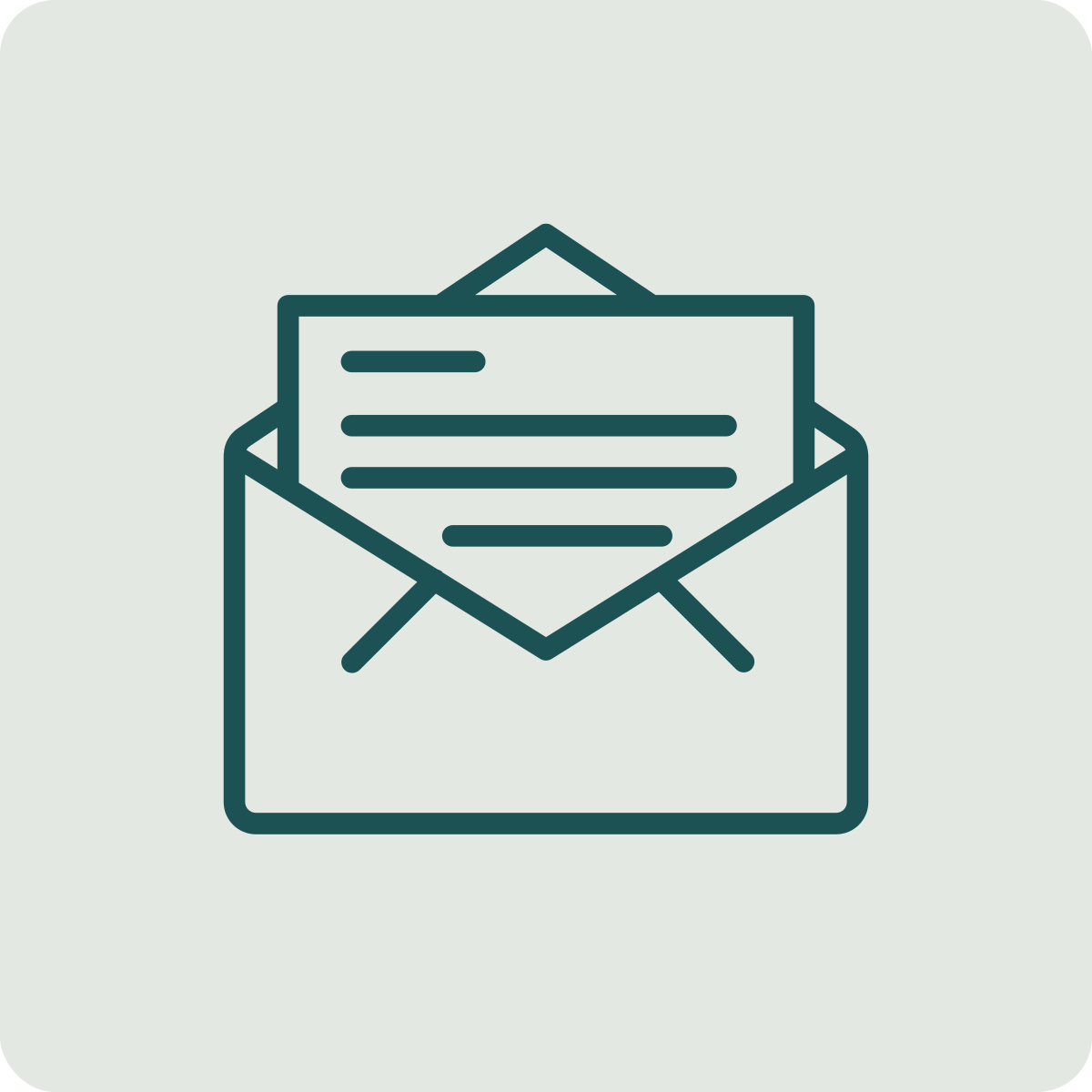 Outline drawing of an open envelope with a letter inside.