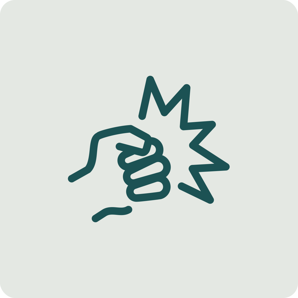 Line drawing of a fist bump with a lightning bolt surrounding the hand.