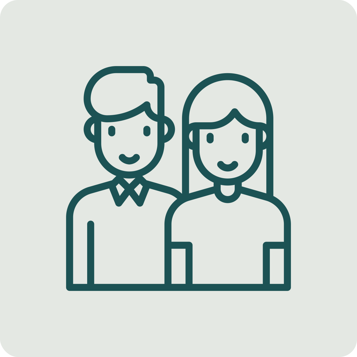 Line drawing of a man and woman smiling, side by side.