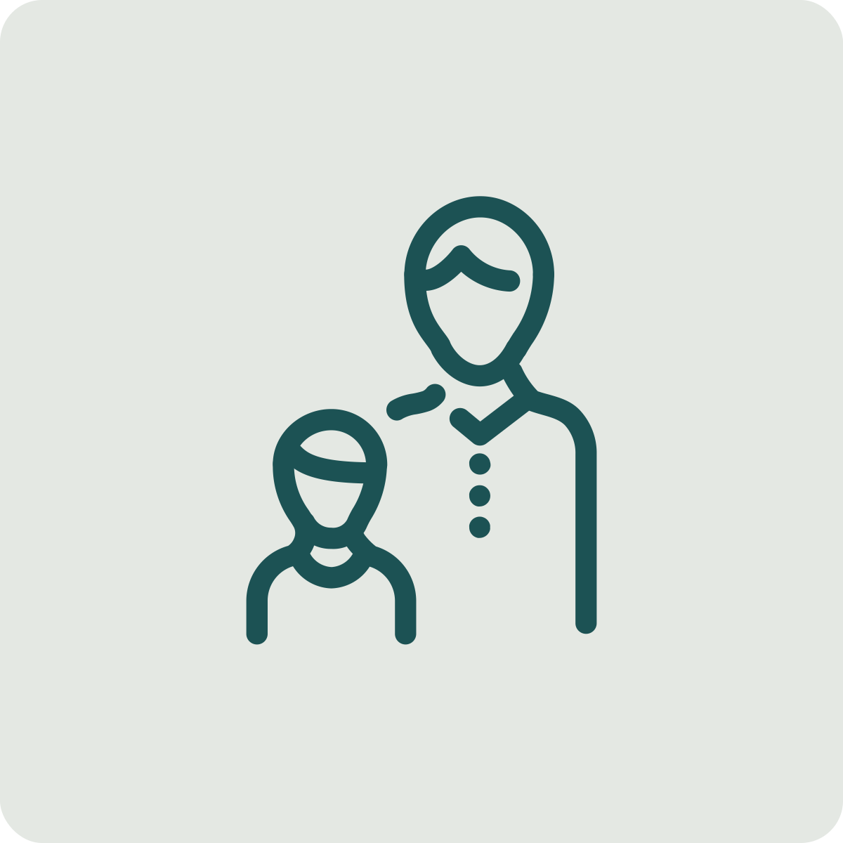 Simplistic line drawing of an adult and a child, both smiling, with the adult's arm around the child's shoulder, on a light gray background.